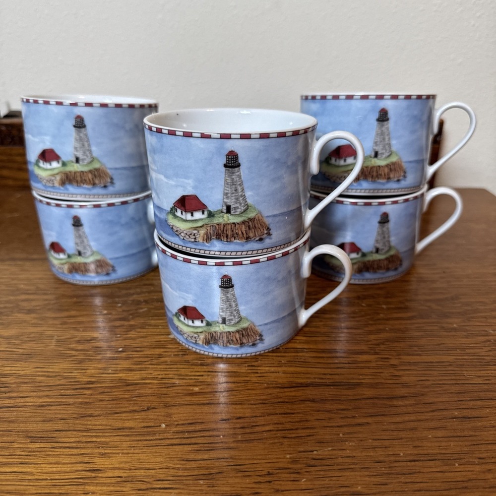 Lot/6 Set LIGHTHOUSE 1/2 MUGS 6-8 oz American Atelier 5100 SIGNALS Demitasse?